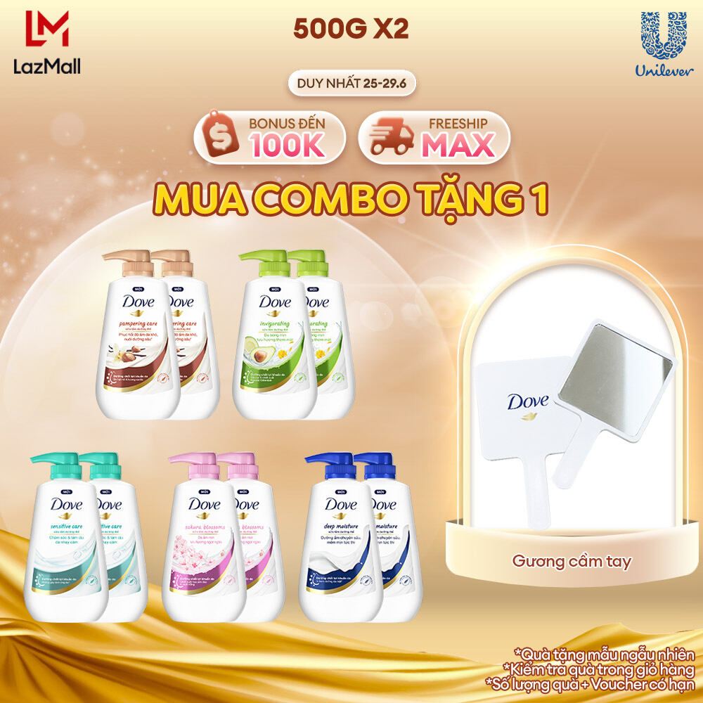 Combo 2 Sữa Tắm Dove Dưỡng Thể Trắng Sáng Mềm Mịn Tức Thì 500G