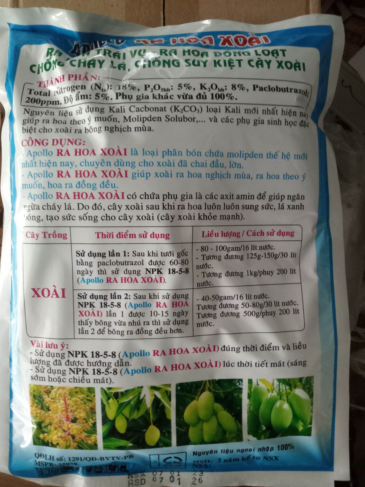 kích  ra hoa xoài 1kg  CTY Apollo