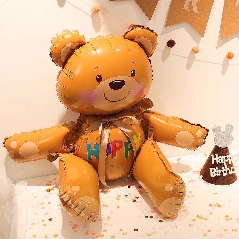 Bóng gấu nâu happy 3D trang trí party, sinh nhật