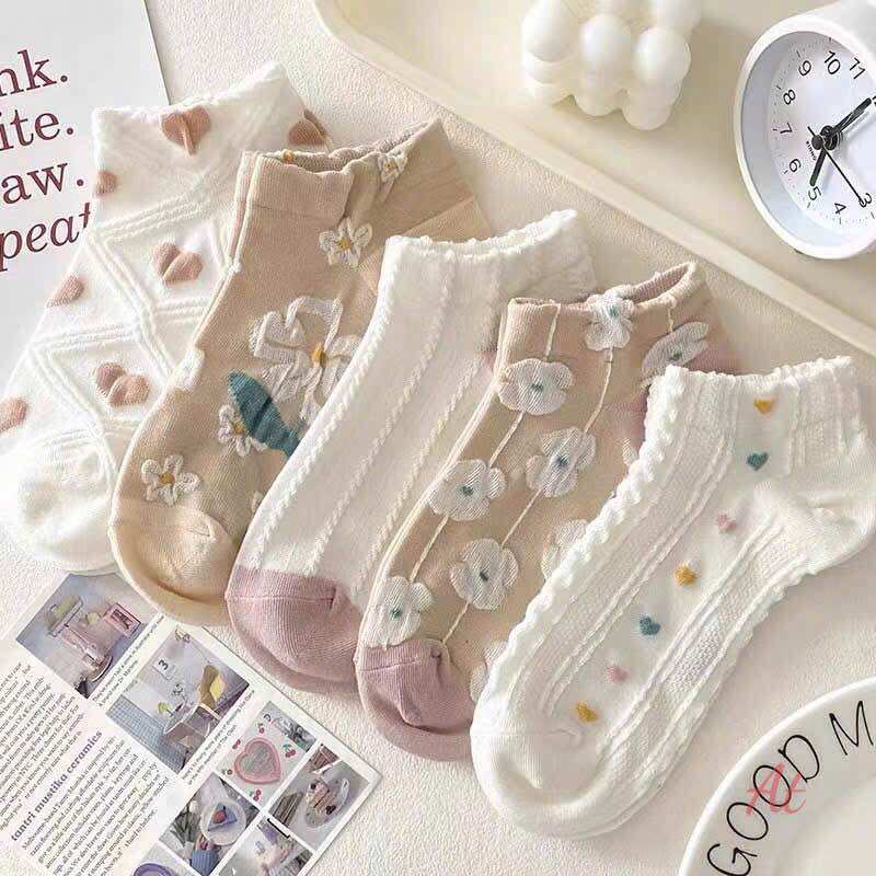 Set 5 đôi tất vớ cổ ngắn nữ chất dày loại đẹp