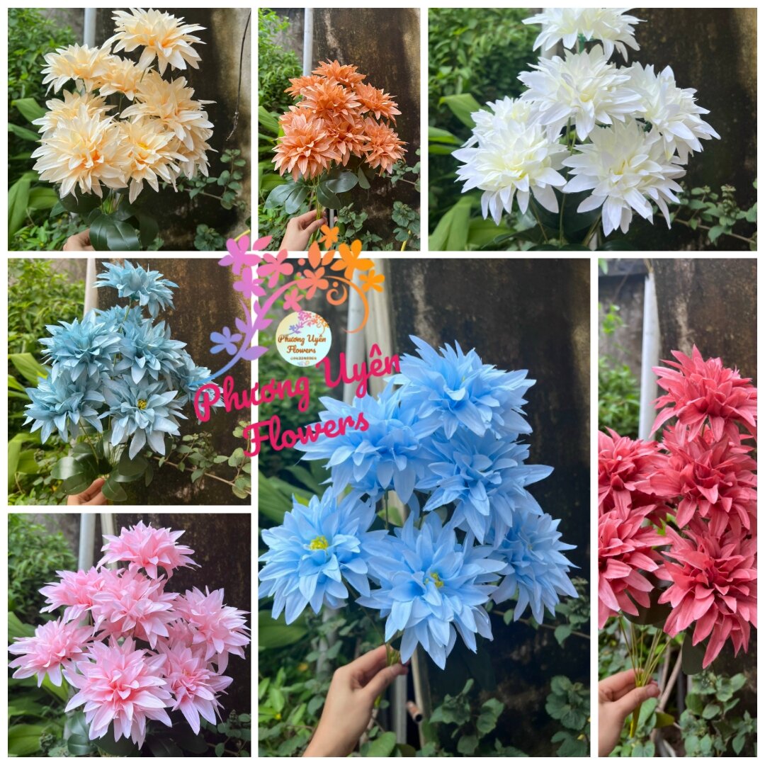 Cụm cúc pha lê 9 bông _ size 12cm_ hoa lụa cao cấp