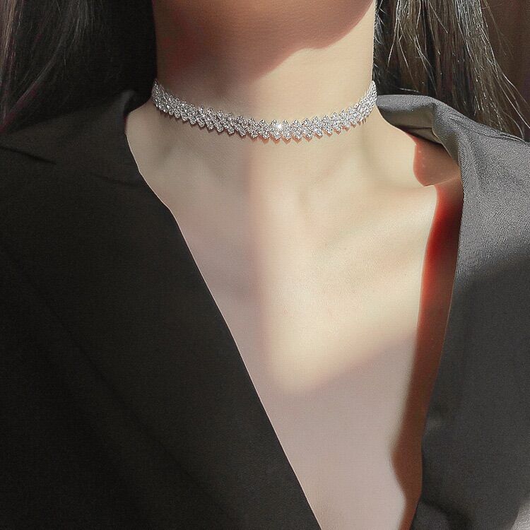 Vòng cổ nữ choker nữ màu bạc đính đá thời trang sang đẹp Ring House