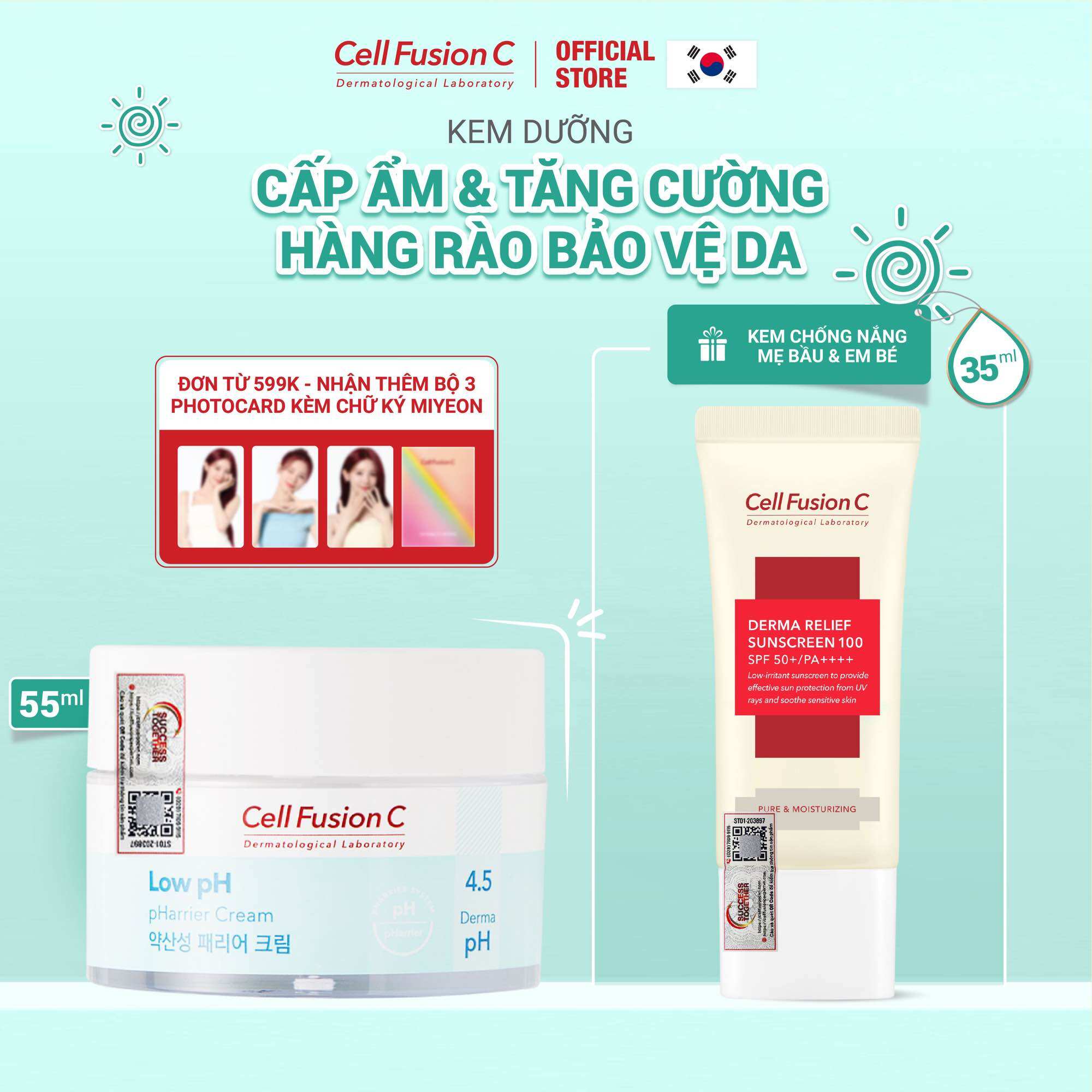 Kem dưỡng cấp ẩm, tăng cường hàng rào bảo vệ da cell fusion c low ph pharrier cream