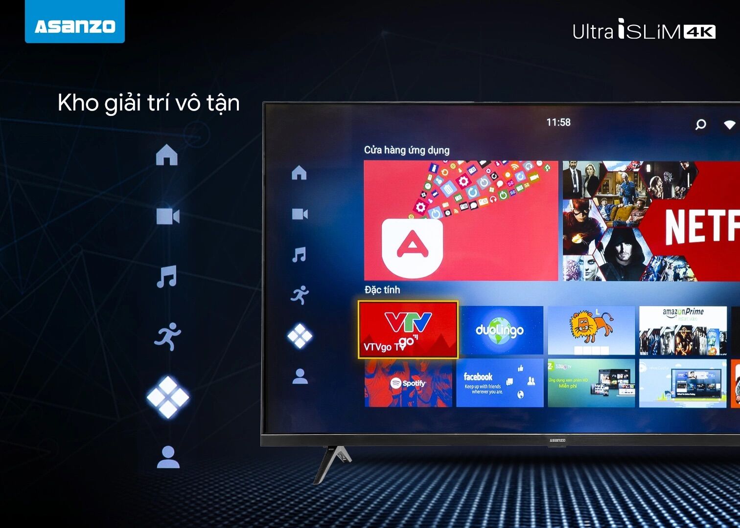 Tivi Asanzo 55in smart voice 4K android 10.0