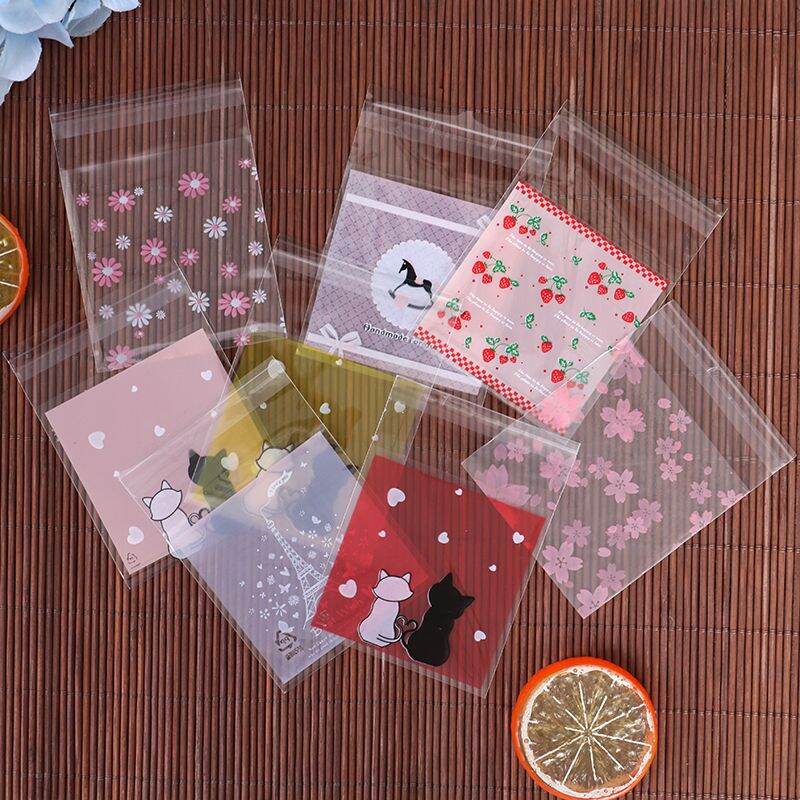 Set 100 Túi Nhựa Dán Miệng đựng Bánh Kẹo Họa Tiết Dễ Thương