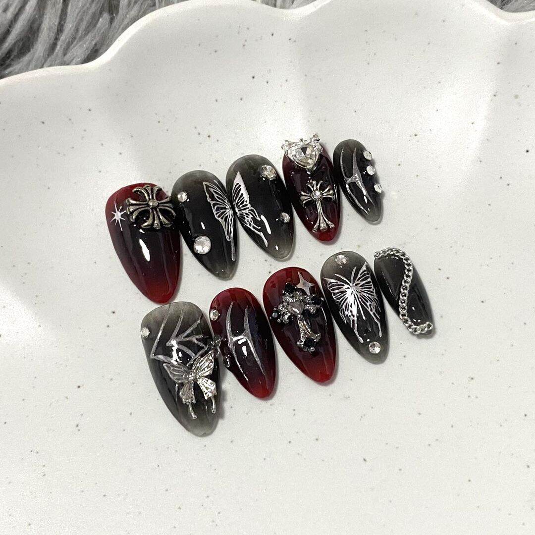Nailbox thiết kế , from ngắn màu đen đỏ - 41