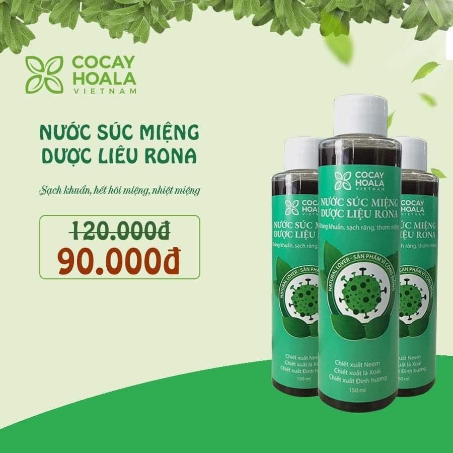 Nước Súc Miệng Dược Liệu Rona Cocayhoala - Không Cồn - Khử Mùi - Kháng Khuẩn - Ngăn Ngừa Vi Khuẩn Có Hại - Mẹ Bầu Và Trẻ Nhỏ Dùng Được Chai 150Ml - Hàng Chính Hãng