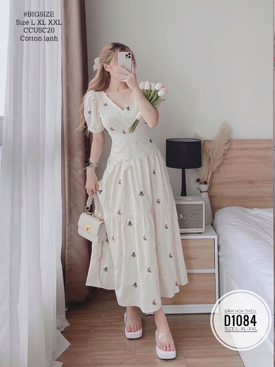 Bigsize 60- 90kg đầm hoa thêu