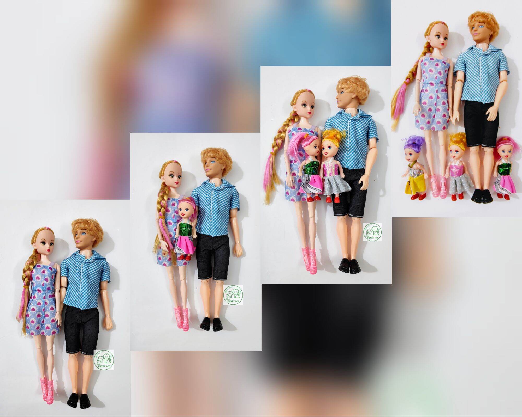 Set búp bê gia đình hạnh phúc tóc thật