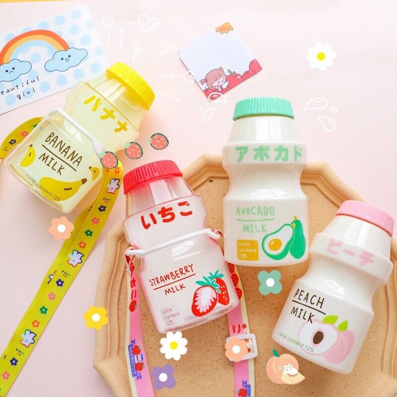 Combo bình nước sữa chua yakul hoa quả kèm dây đeo hợp tông