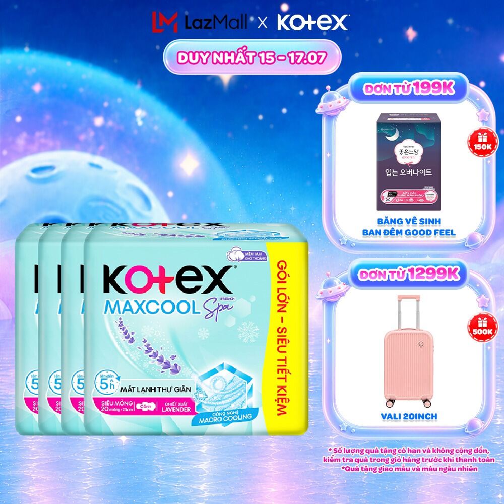 [Bao Bì Thay Đổi Theo Từng Đợt Nhập Hàng] Combo 4/Combo 8 gói băng vệ sinh Kotex Maxcool French Spa Siêu mỏng cánh 23cm (20M/gói)