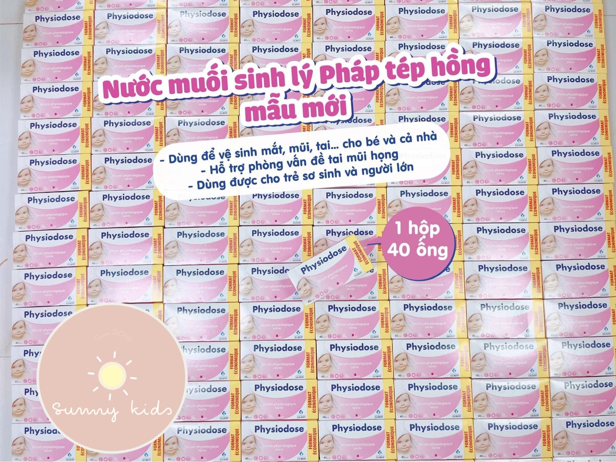 Nước Muối Sinh Lý Physiodose Pháp Tép Hồng( Hộp 40 ống x 5ml )