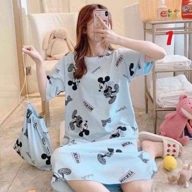 Đầm Ngủ Thun Dáng Suông Kèm Túi