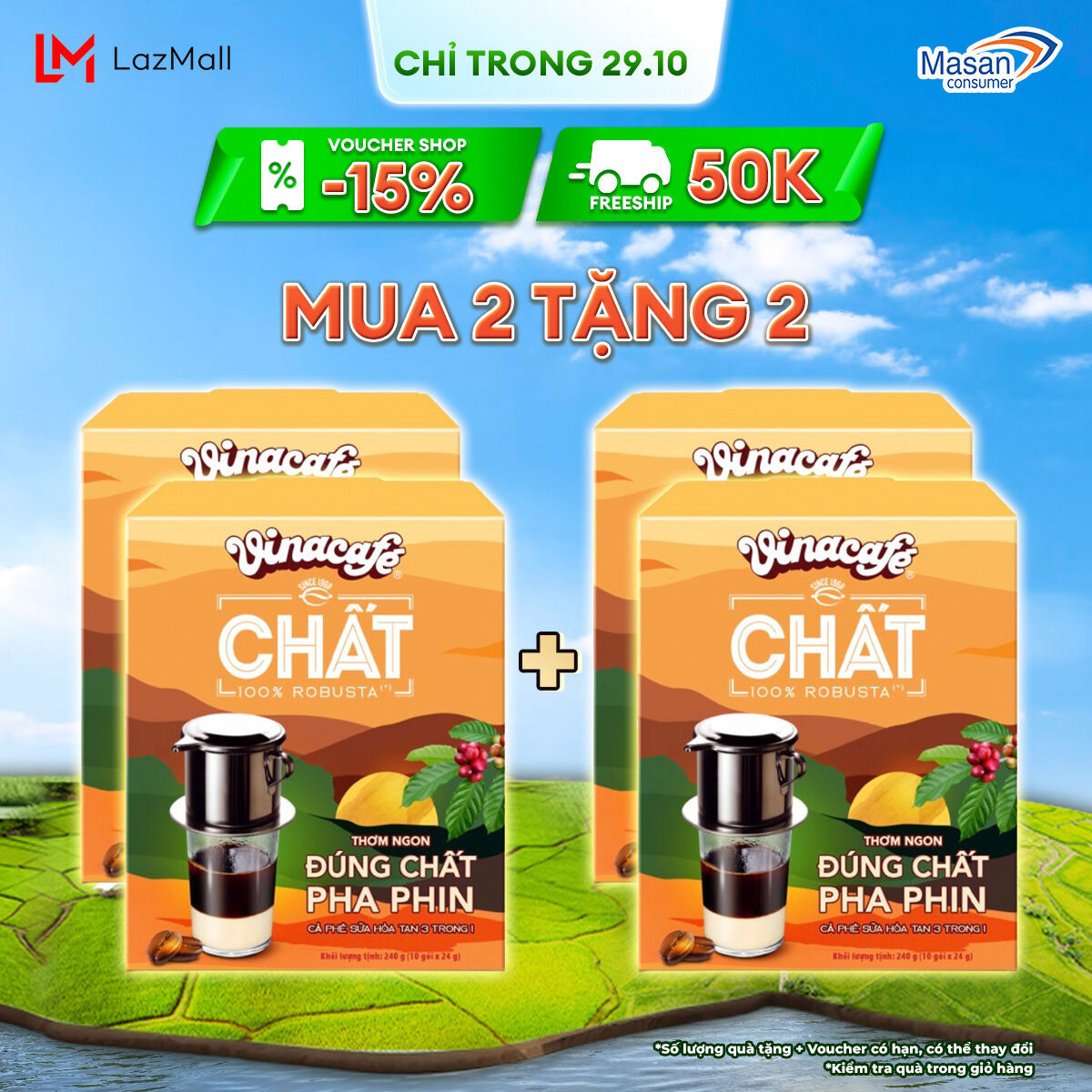 [CHỈ TRONG 25-29.10 VOUCHER 20% CHO ĐƠN TỪ 199K]  Combo 2 Cà Phê Vinacafé Chất Sữa Đá 3in1 (Phiên Bản Mới) - Hộp 10 Gói x 24G