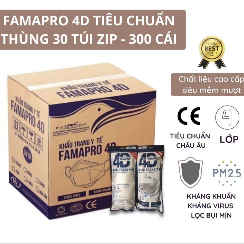 Thùng 30 túi Khẩu trang Famapro 4D 300 cái