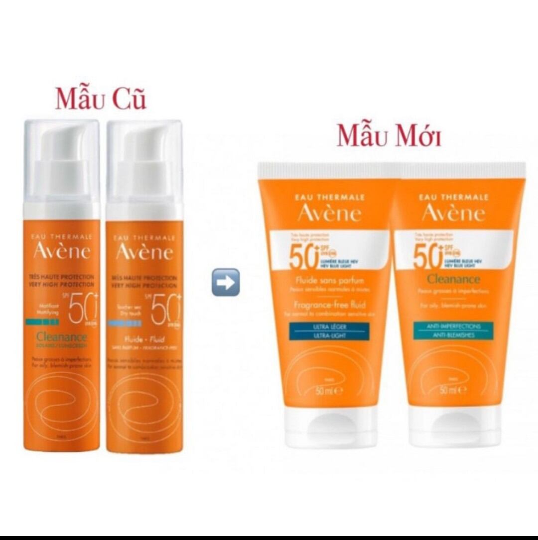 Kem chống nắng spf 50+ bảo vệ rất cao cho da avene 50+ fluid, cleanance mẫu mới