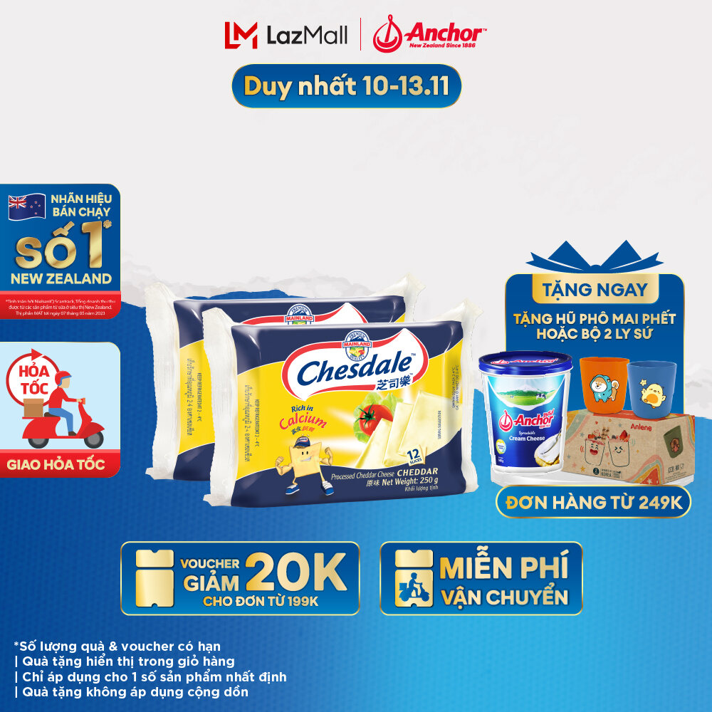 [GIAO HÀNG HỎA TỐC - HCM] Combo 2 Phô Mai Chesdale Cheddar Lát Vị Sữa 250G (12 Miếng)