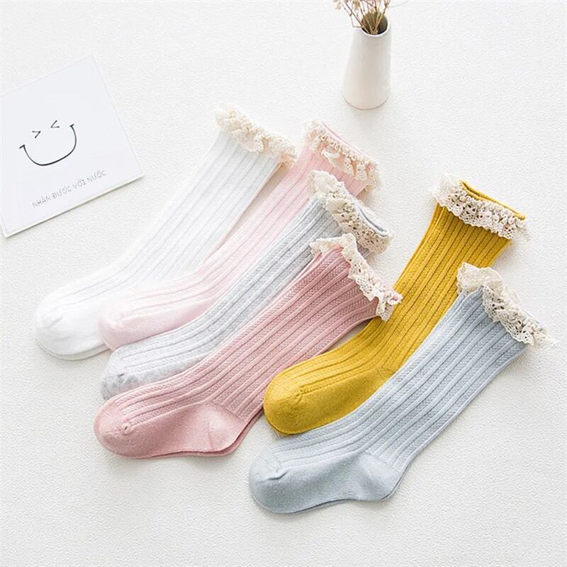 Công Chúa Bé Gái Ren Đầu Gối Cao Tất Cotton Spandex Nylon Pha Bé Bao Tay Chân Cho Độ Tuổi 0-5 Trẻ Em Hàng Ngày Thoải Mái Đan