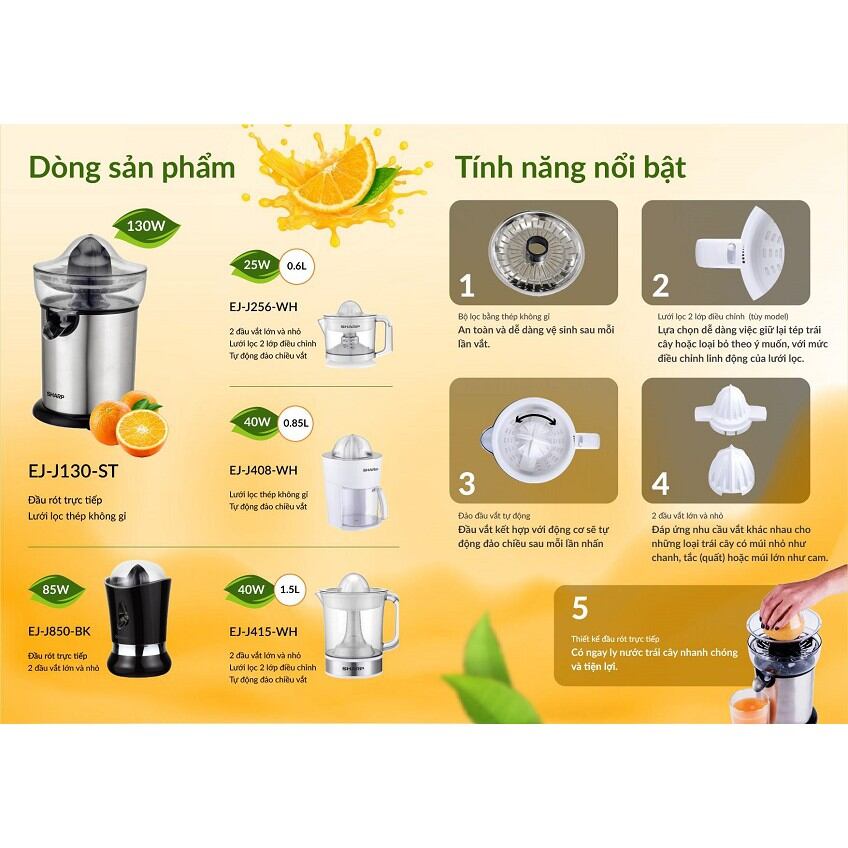 Máy vắt cam Sharp EJ-J130 -ST hàng chính hãng