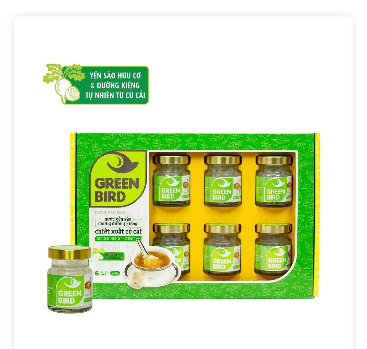 Hộp quà Nước Yến Sào Chưng Đường Kiêng Củ Cải Green Bird - NUTRINEST 6 Hủ