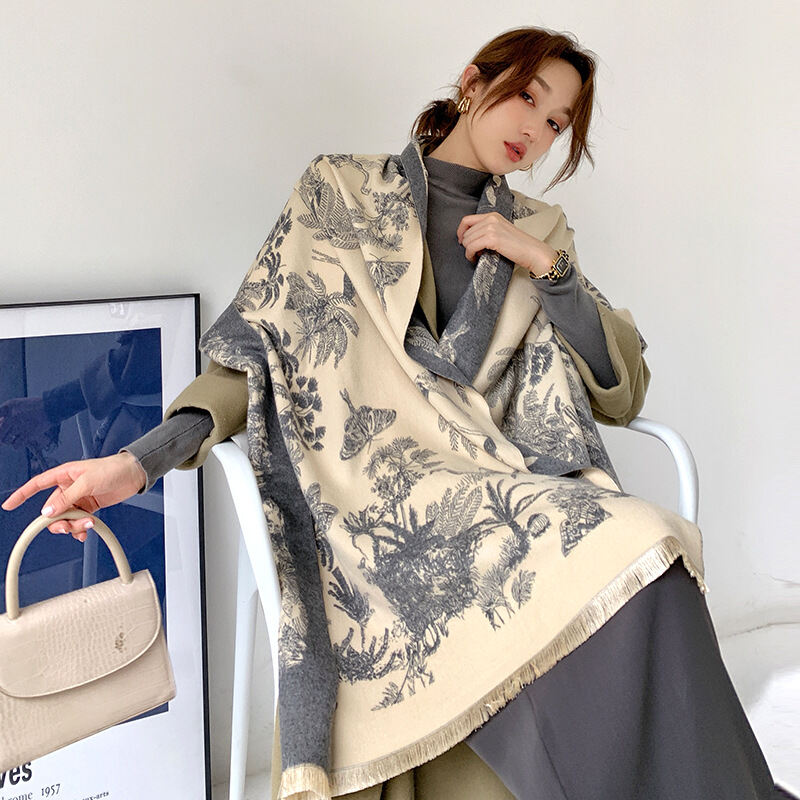 2023 Cao Cấp Họa Tiết Khăn Choàng Nữ Cashmere Pashmina Mùa Đông Ấm Áp Chăn Dày Quấn Foulard Ngoài Trời Thời Trang Họa Tiết Chắc Chắn Khăn Choàng Cổ