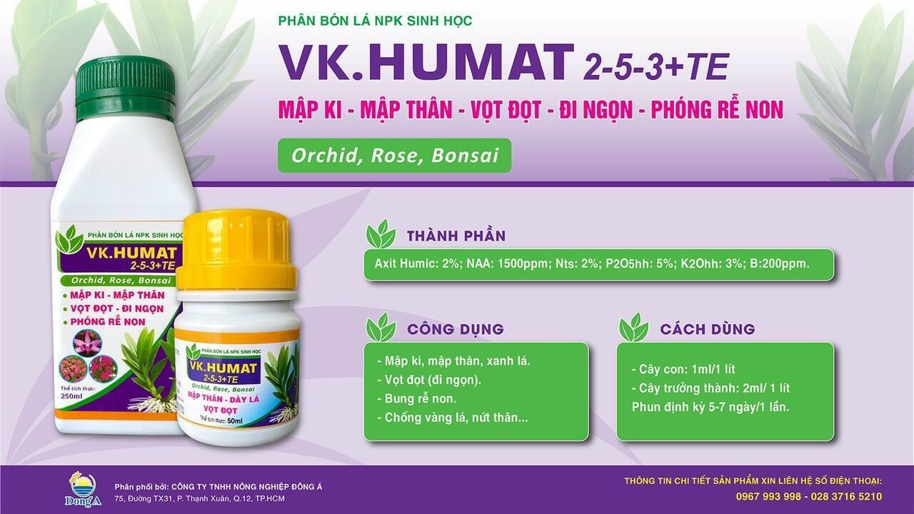 Phân Làm Mập Cây VK HUMAT – Mập Thân – Dày Lá – Vọt Đọt Chính hãng,Chai 50ml