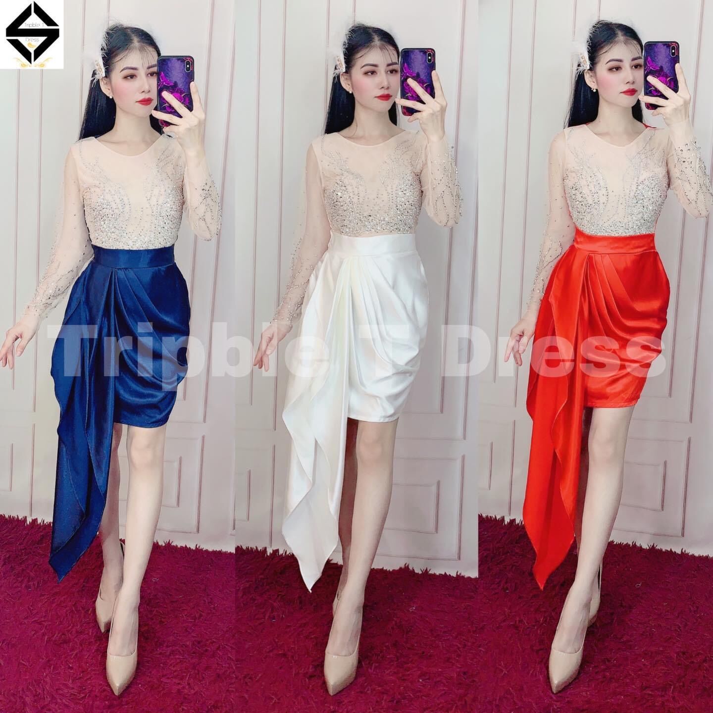 Đầm body phối bèo kết pha lê