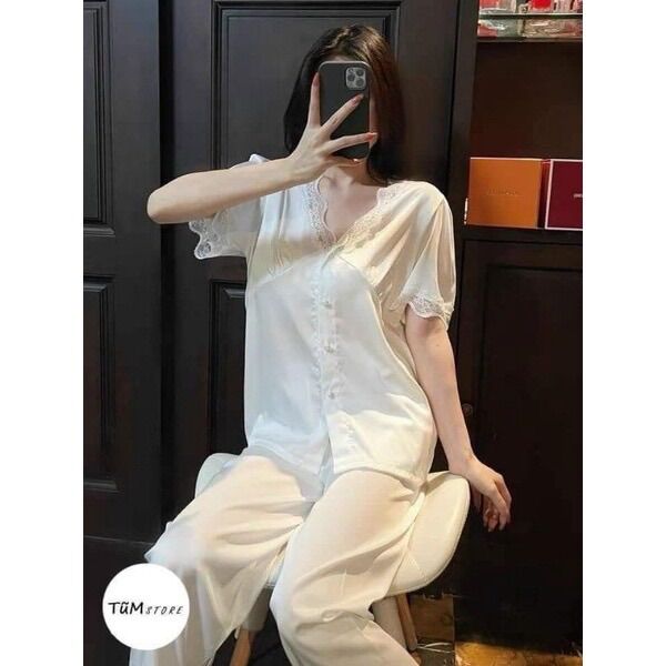 Set bộ lụa satin mặc nhà phối ren cao cấp
