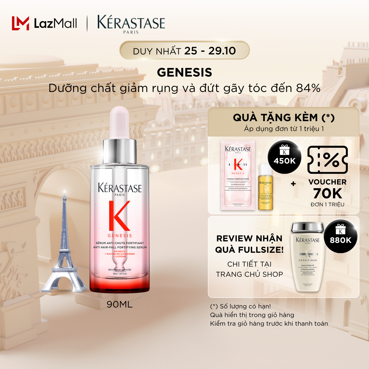 Serum dành cho da đầu giúp giảm gãy rụng Kérastase Genesis AntiChute Fortifiant 90ml