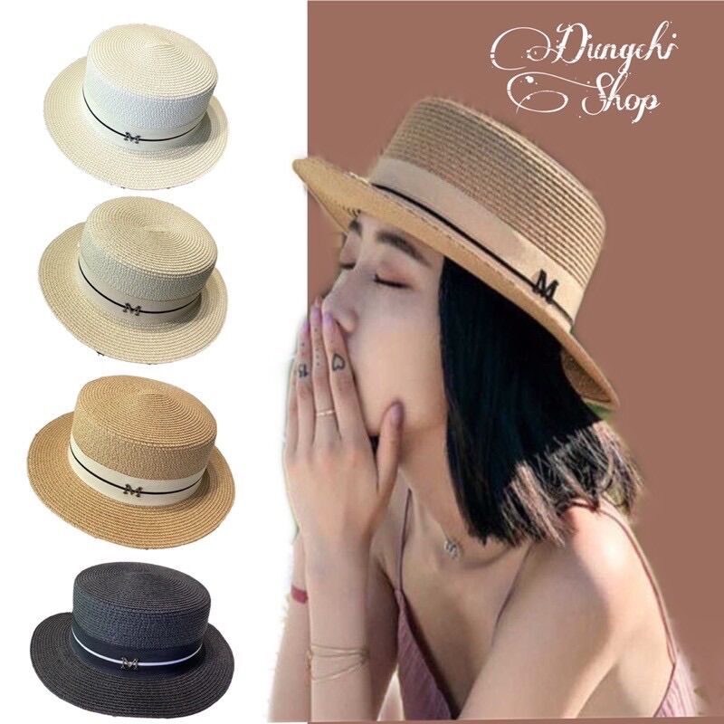 Nón cói đi biển vành nhỏ chữ M dáng vuông sang chảnh