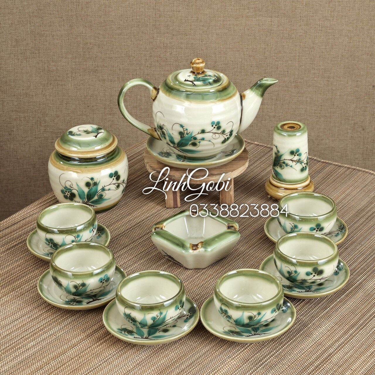 Ấm chén men ngọc cổ , ấm chén Minh Long (500ml) , Ấm chén bát tràng