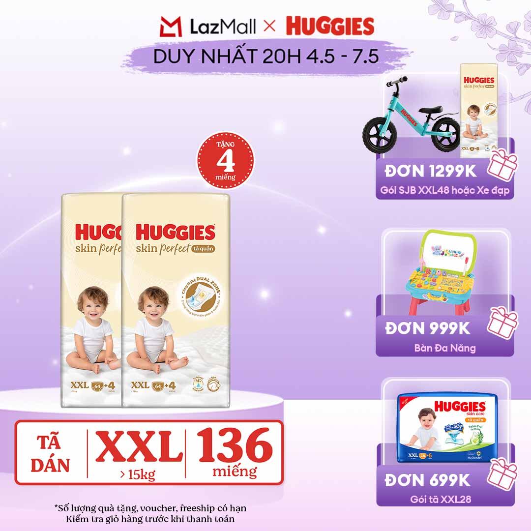 [CHỈ 20h 04-07.05 QUÀ TẶNG ĐH 699K]  Combo 2 Tã quần Huggies Skin Perfect XXL size Mega Jumbo 64+4 miếng - Nhiều phiên bản