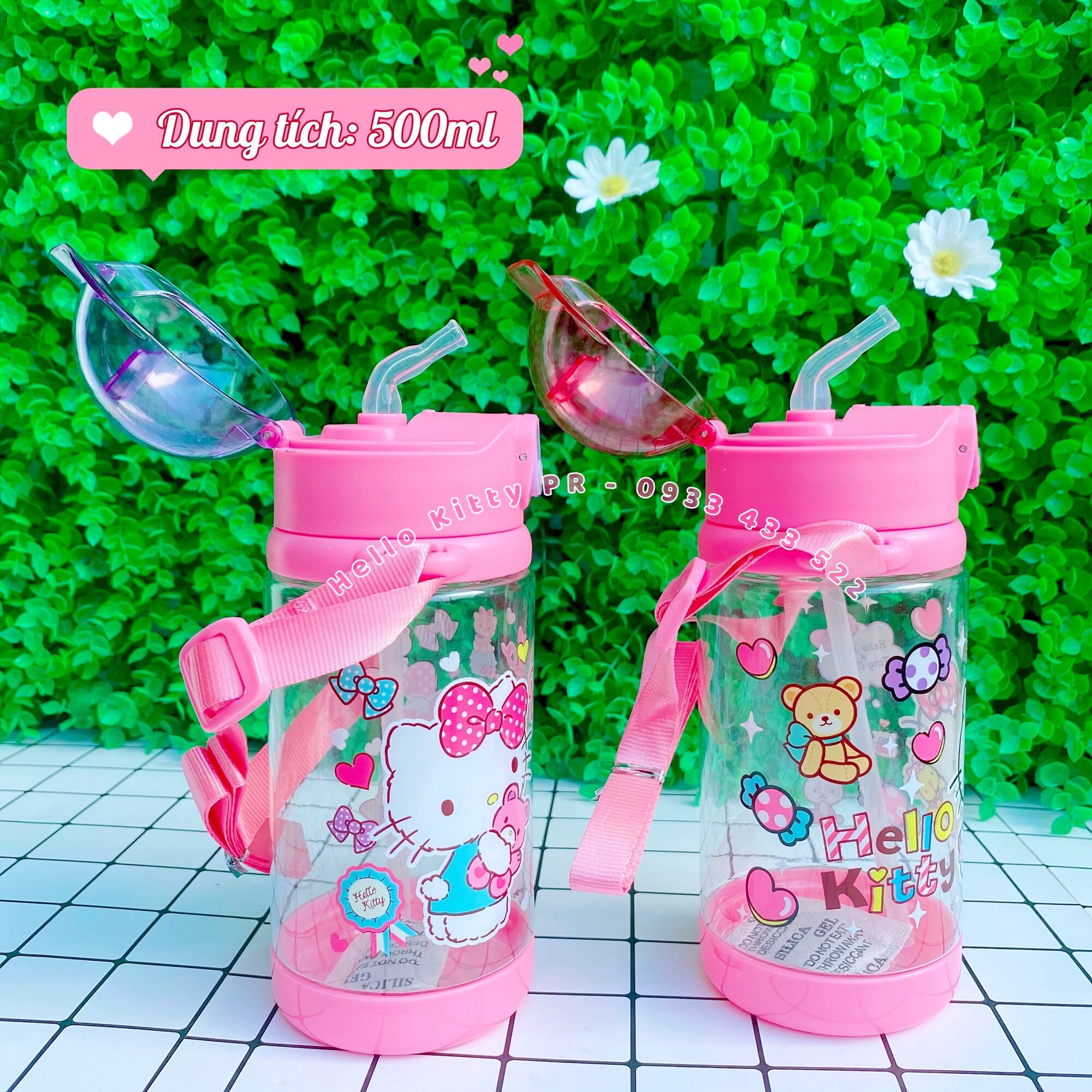 Bình nước dung tích 500ml Hello Kitty có dây đeo