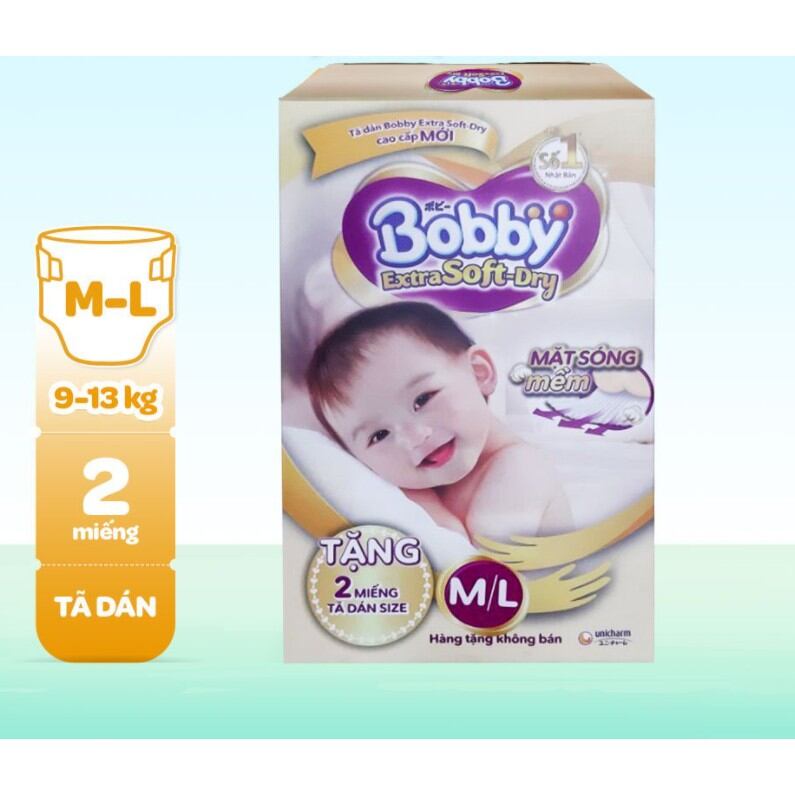 Tã bỉm dán Bobby cao cấp M/L hộp 2 miếng
