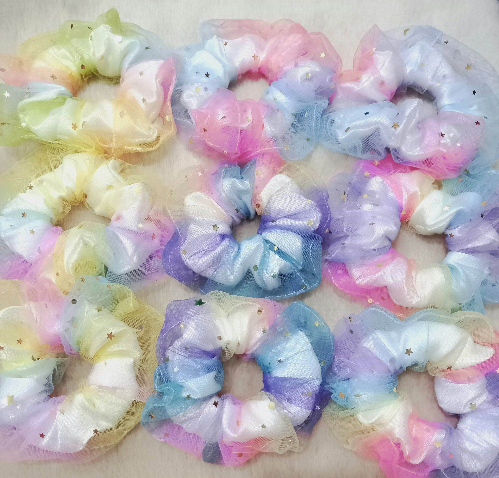 [HCM]Cột tóc Srunchies 2 lớp màu cầu vòng