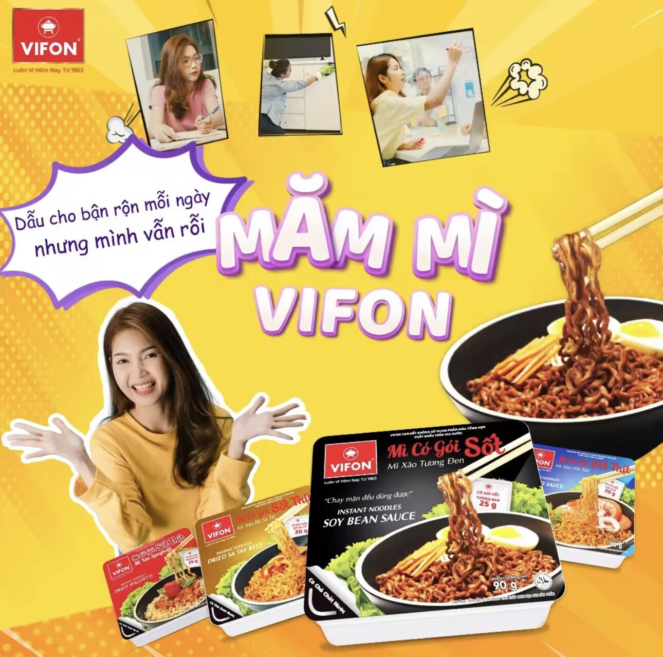 Thùng 18 Mì Xào Tương Đen VIFON (90g / Khay)