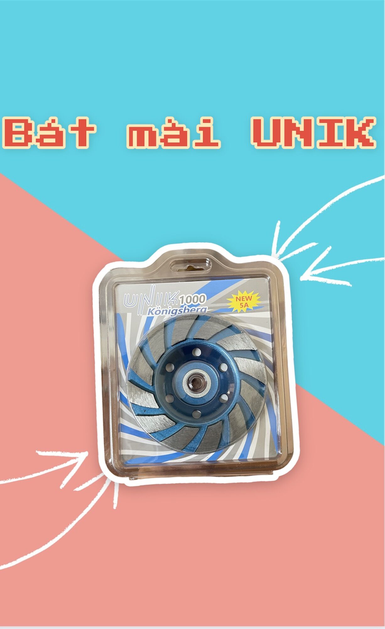 Bát mài bê tông UNIK, chén mài bê tông răng mài được phủ kim cương