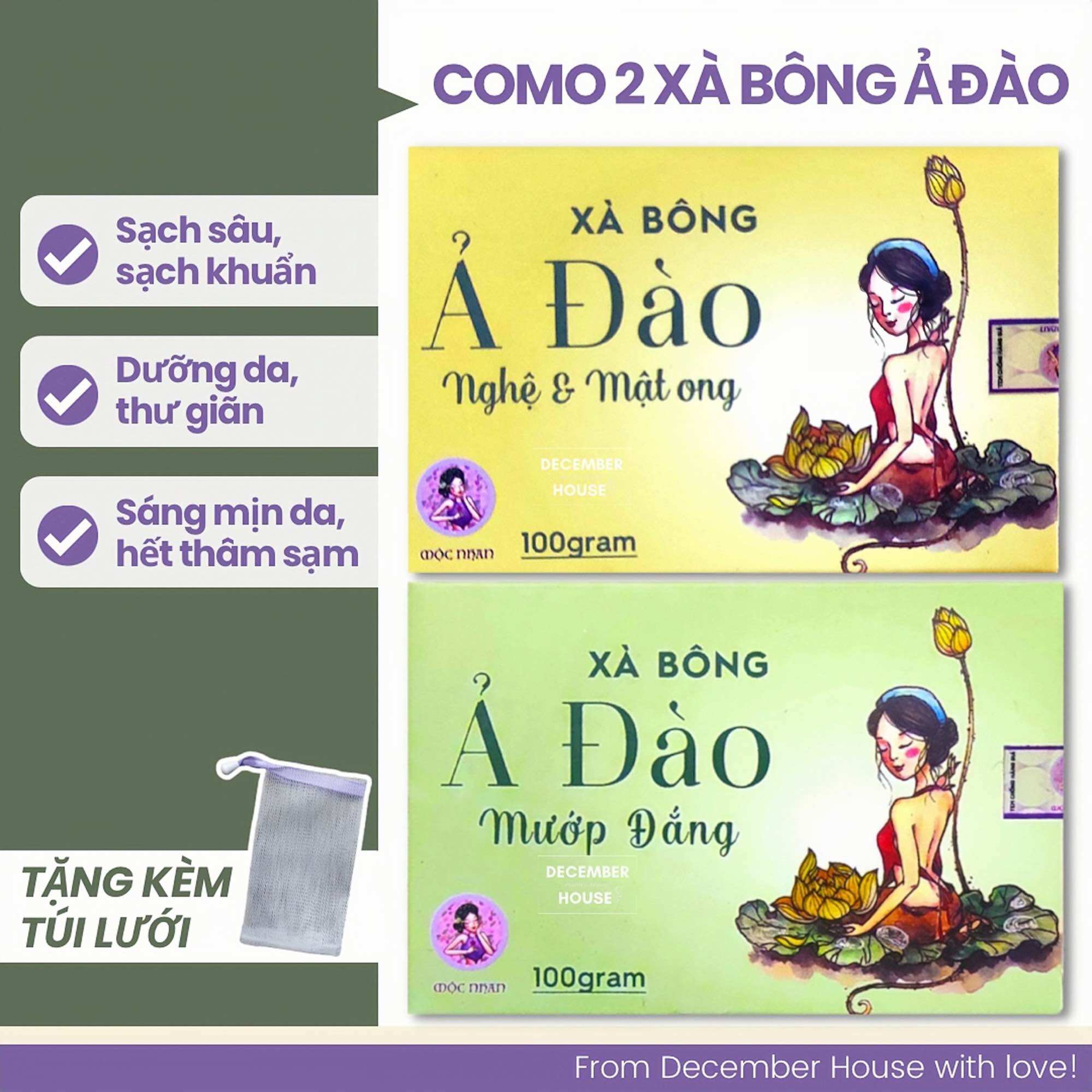 Combo 2 xà bông nghệ mướp đắng Ả Đào Mộc Nhan 100gram