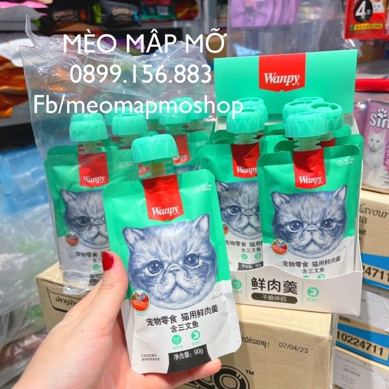 Combo 8 gói pate nắp vặn wanpy 90g cho mèo