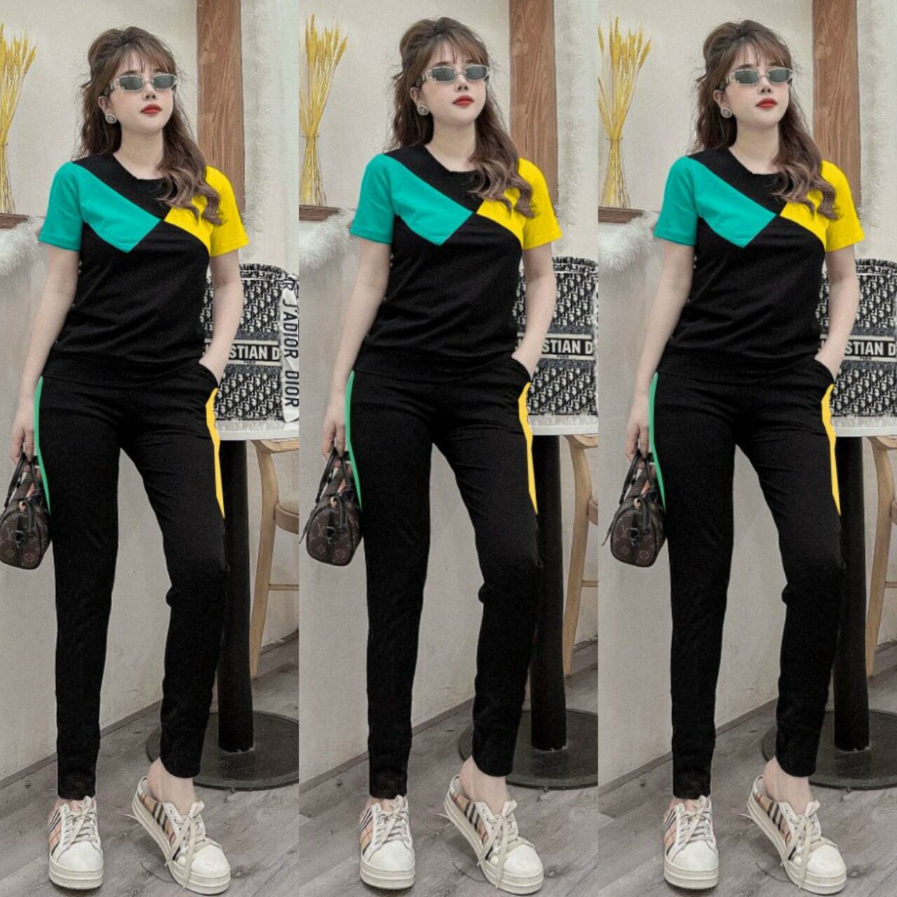 Sét bộ đồ nữ thời trang phối màu thun cotton mát mịn hàng cao cấp