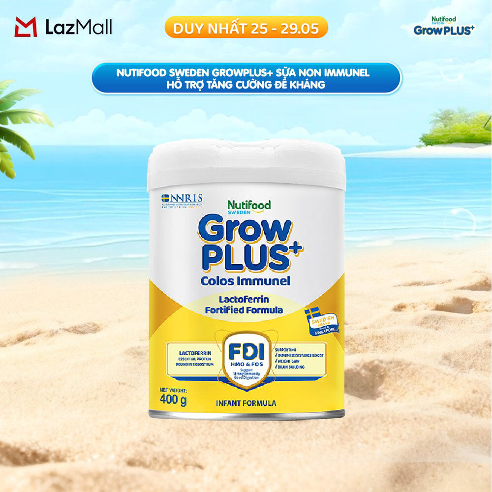Sữa Bột Nutifood Sweden GrowPLUS+ Sữa Non Immunel từ 0 - 12 tháng lon 400 g (Bao bì tuỳ lô hàng)