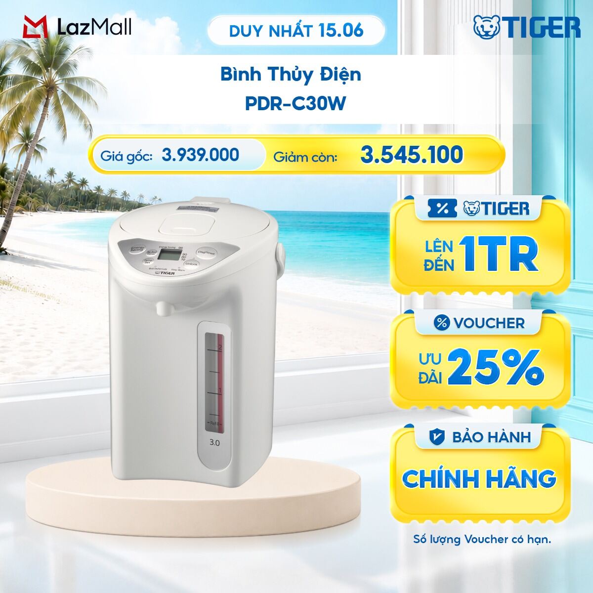 Bình Thủy Điện TIGER PDR-C30W - Hàng Chính Hãng