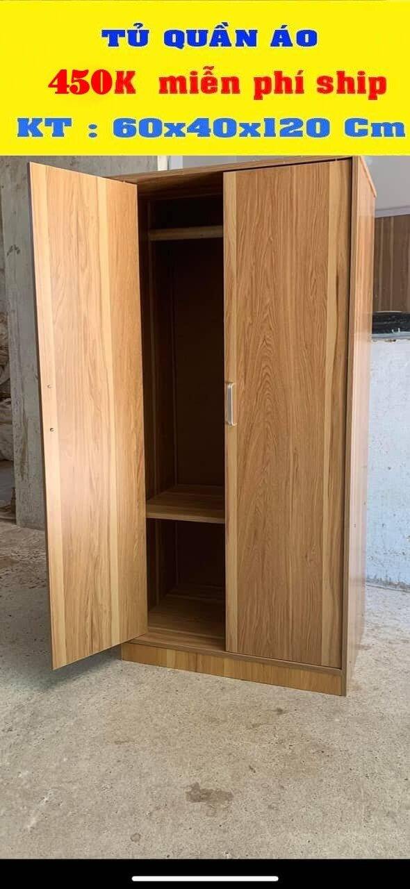 Tủ treo quần áo gỗ 2 cánh lắp ghép, tủ nâu