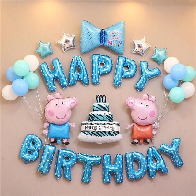 Set Bóng Trang Trí Sinh Nhật Hình Heo Peppa tặng kèm bơm tay