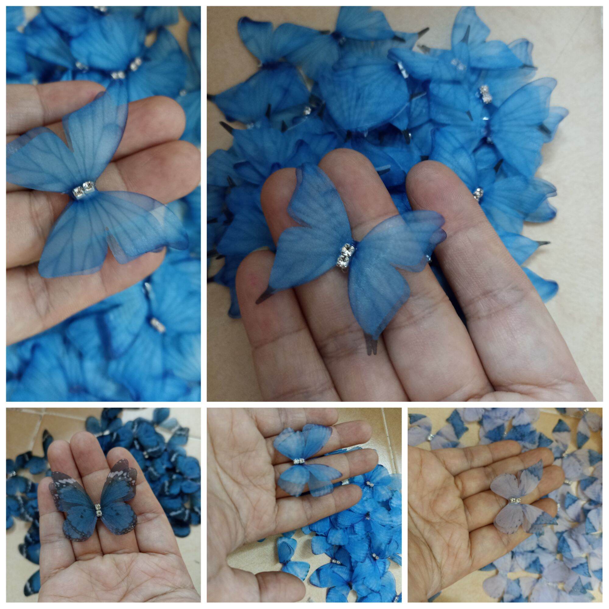 set 50 bướm vải voan 2 lớp đính đá