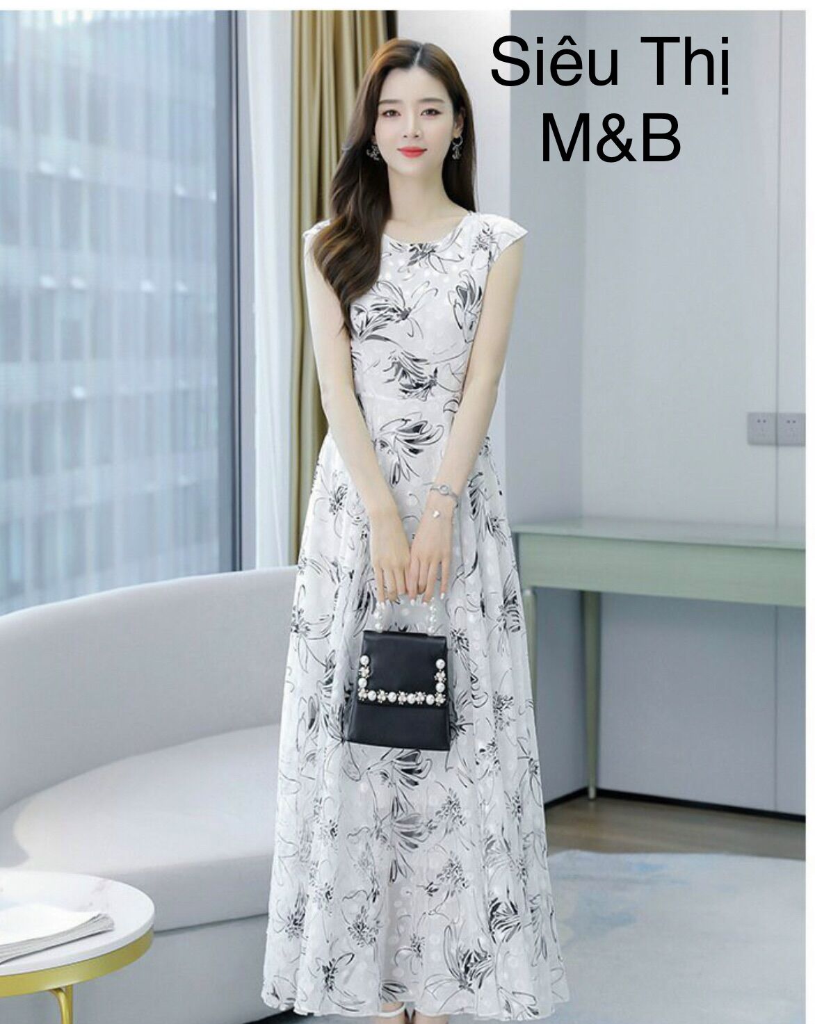 Đầm maxi dáng dài hoạ tiết in hoa cao cấp.chất liệu vải voan lụa nhập .siêu thị m&b