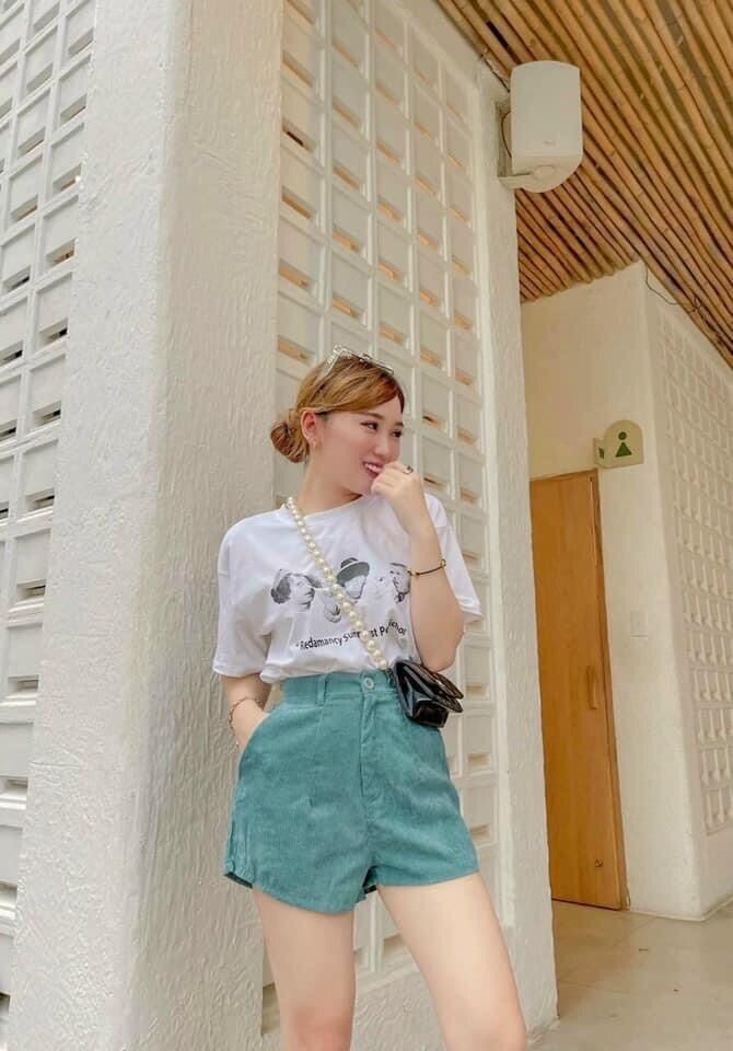 [HCM]SET PULL TRẮNG HÌNH NGƯỜI + QUẦN SHORT NHUNG XANH??