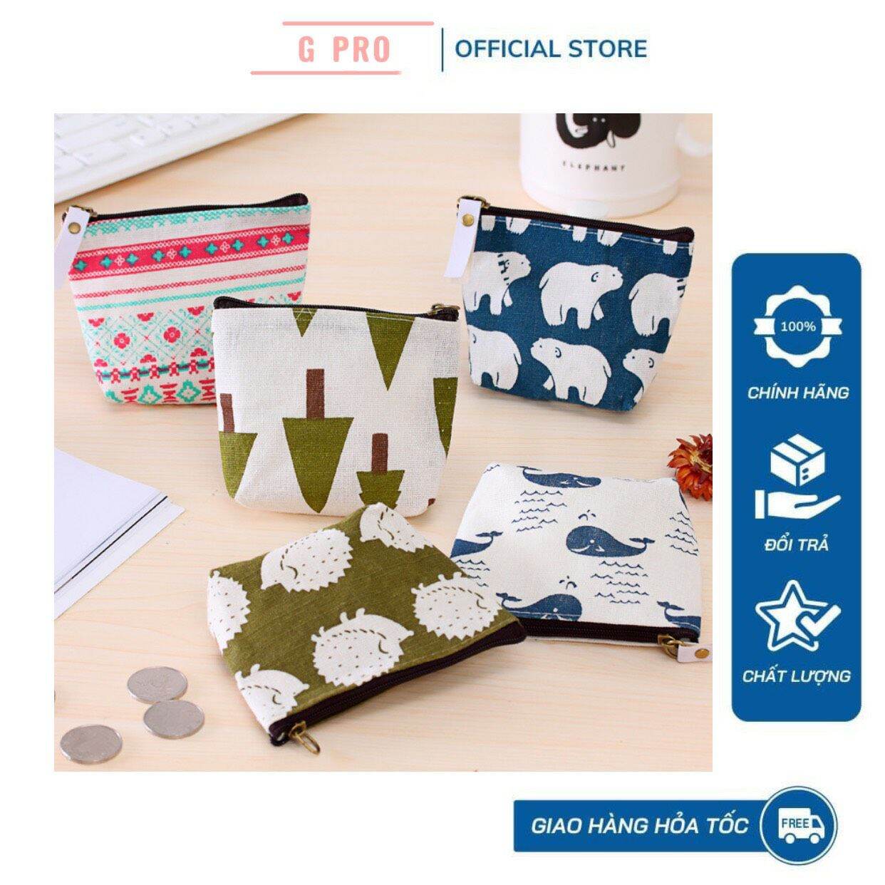 Ví vải canvas đựng đồ dùng tiện ích đáng yêu