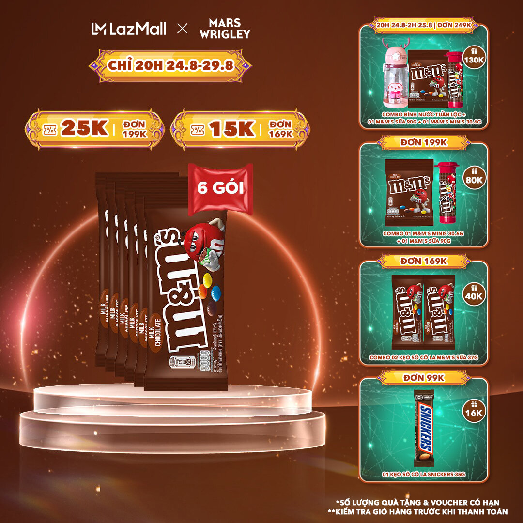 Combo 6 gói kẹo sô cô la sữa m&m's 37g