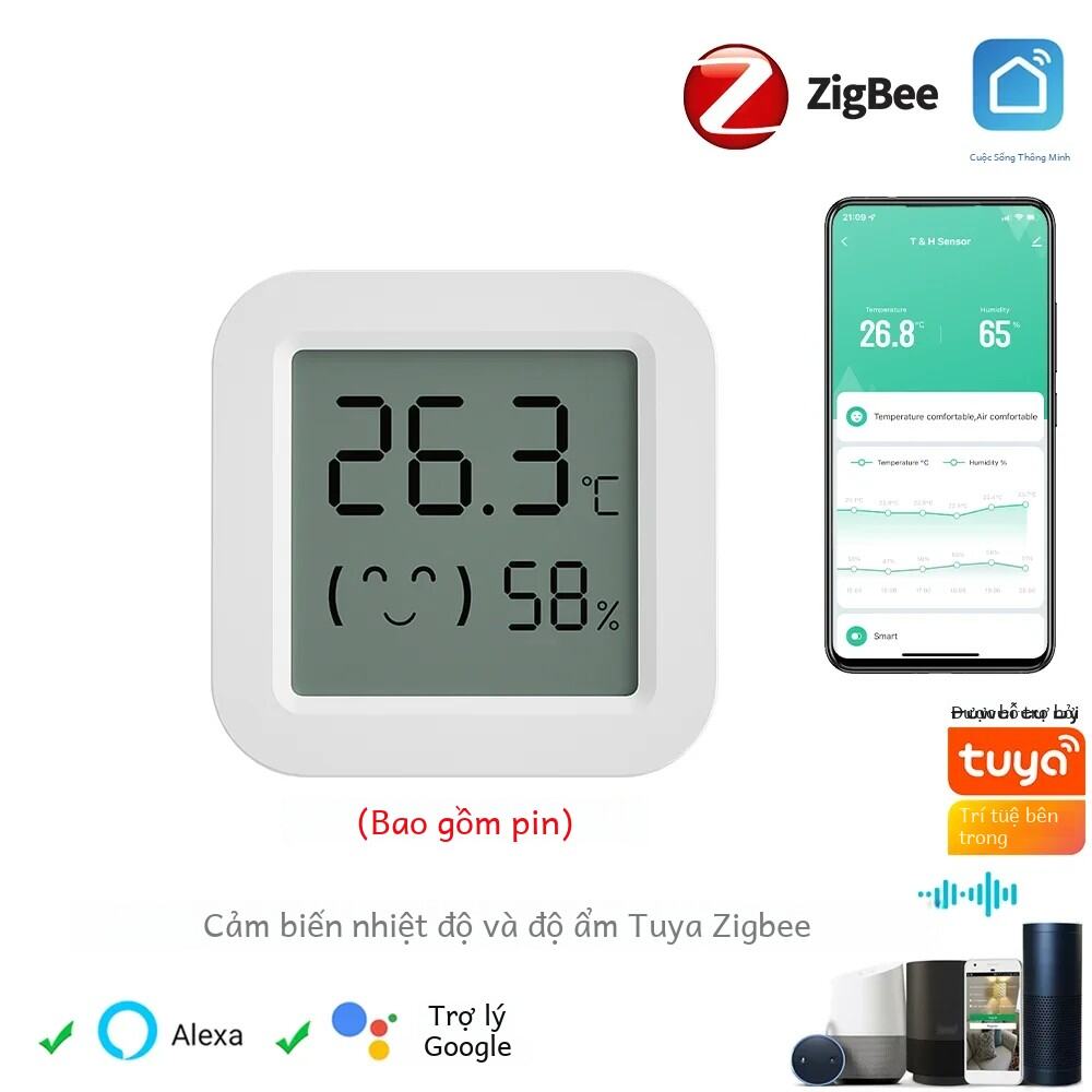 Cảm Biến Độ Ẩm Nhiệt Độ Nhà Thông Minh Tuya Zigbee Với Màn Hình Lcd Tương Thích Với Ứng Dụng Alexa Google Home Để Tự Động Hóa